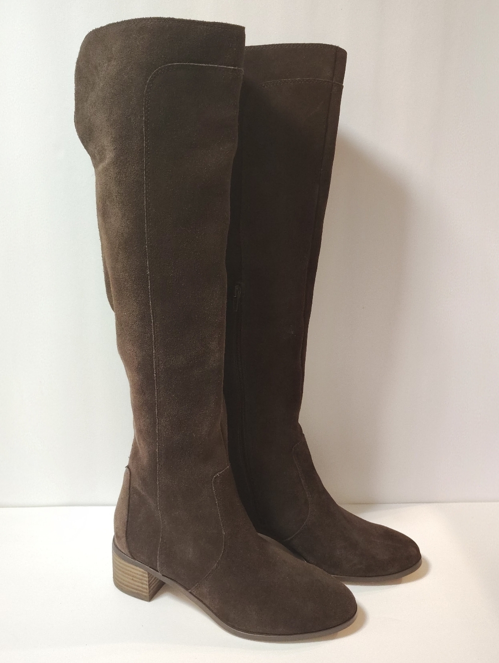 Corso Como Loval Over The Knee Leather Suede Half-Zip Block Heel Boots Brown 8